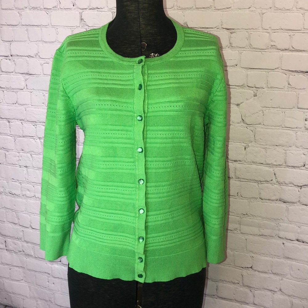CABLE & GAUGE WOMENS BUTTON DOWN GREEN SWEATER XL